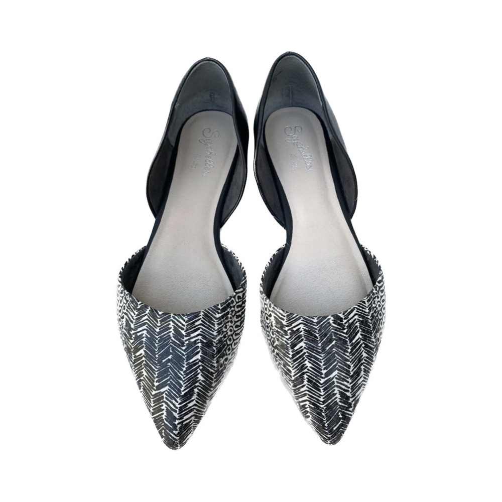 Women's Seychelles d'orsay Black and Snakeskin Pointy Leather Flats